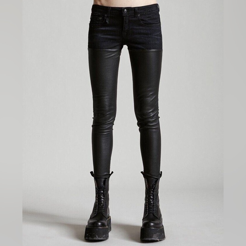 R13 Black Leather Chap Jeans